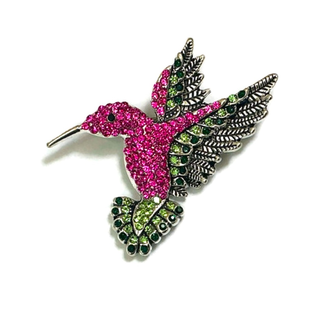 Pink and Green Hummingbird Brooch - Picture 1 of 6